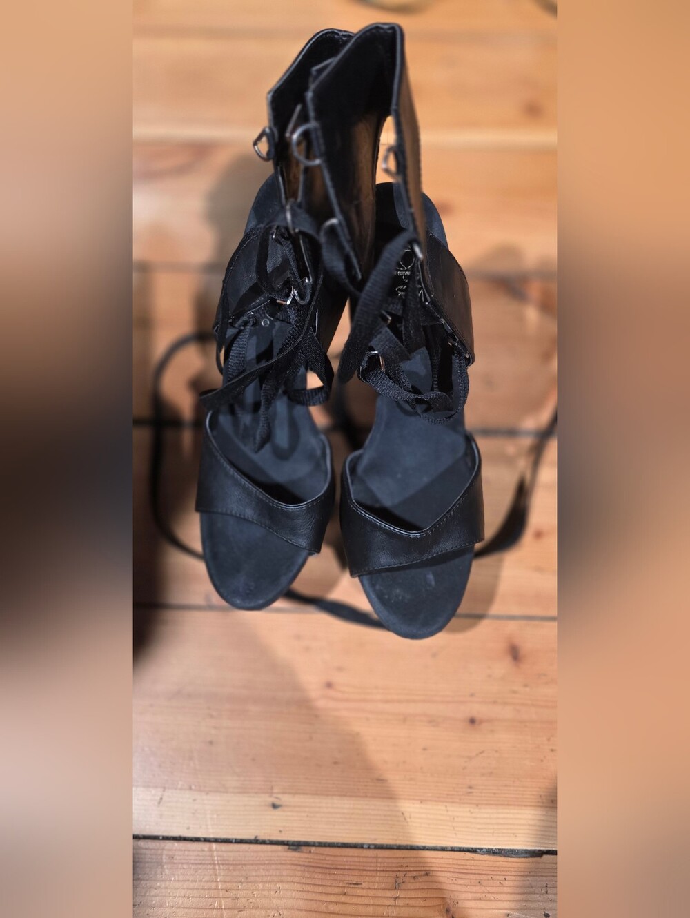 Pleaser Black Lace-Up High Heel Sandals